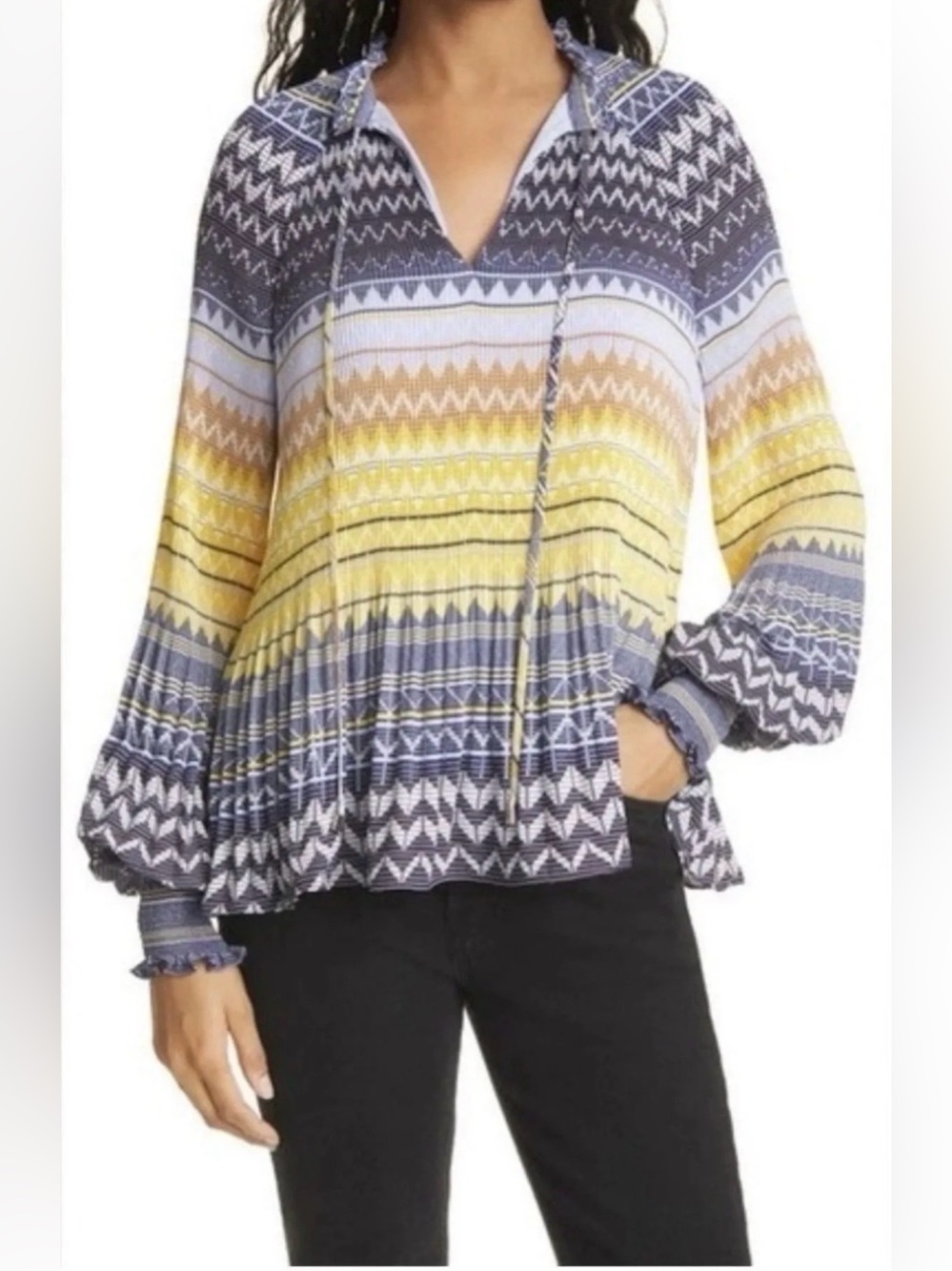 Ted Baker Geometric Pleated V- Neck Blouse O